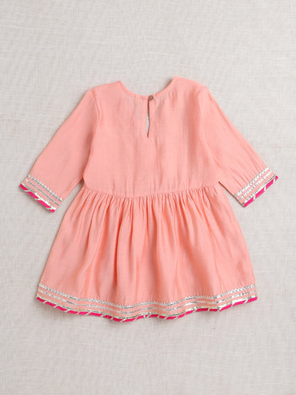 Three Fourth Sleeves Gota Lace Embellished Kurta Pant Set - Peach