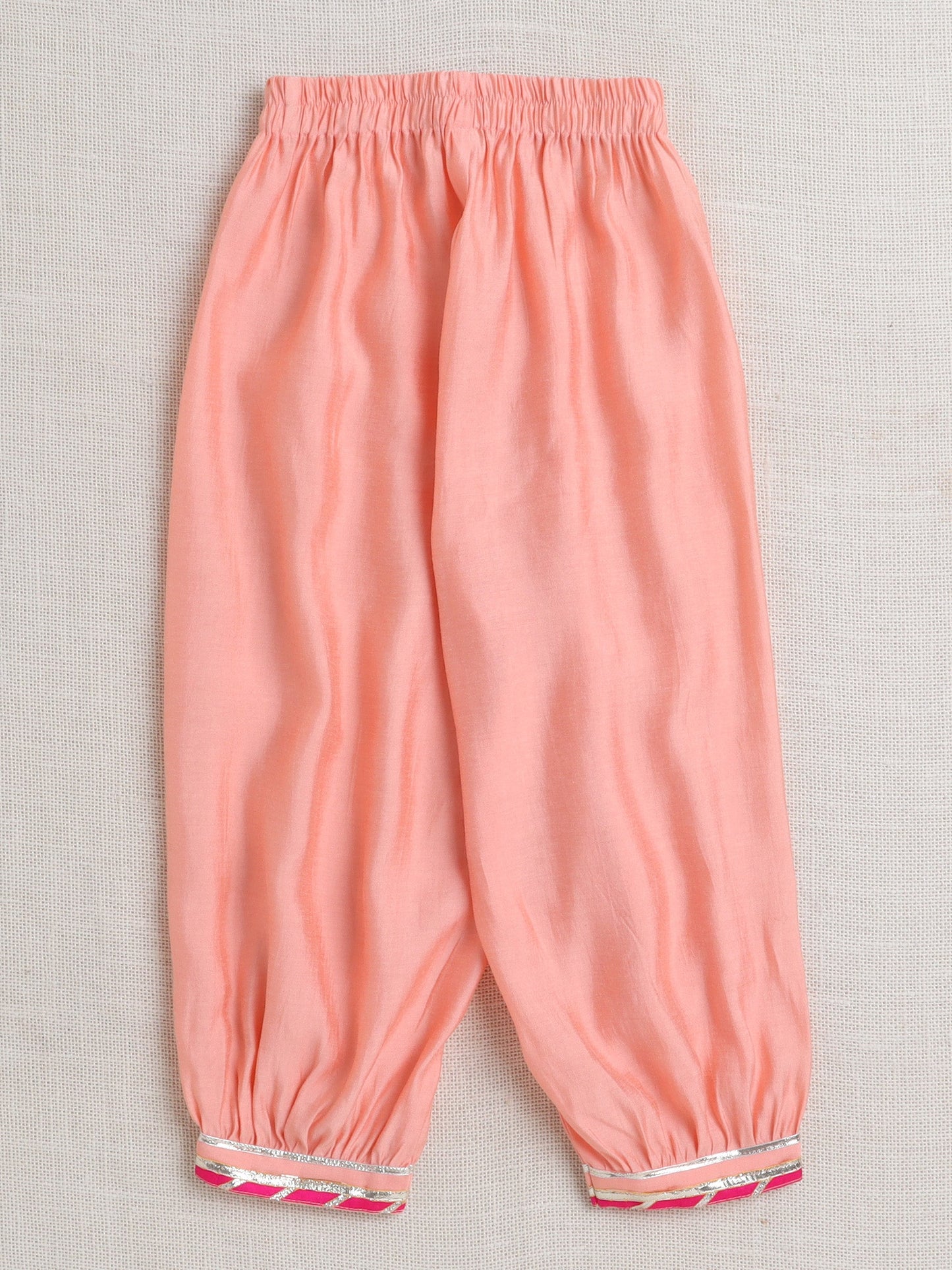 Three Fourth Sleeves Gota Lace Embellished Kurta Pant Set - Peach