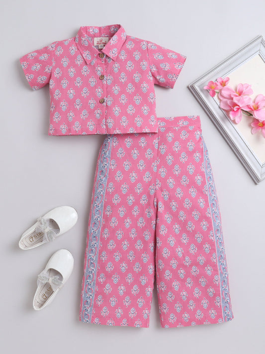 Floral Printed Top and Pant Set- Pink