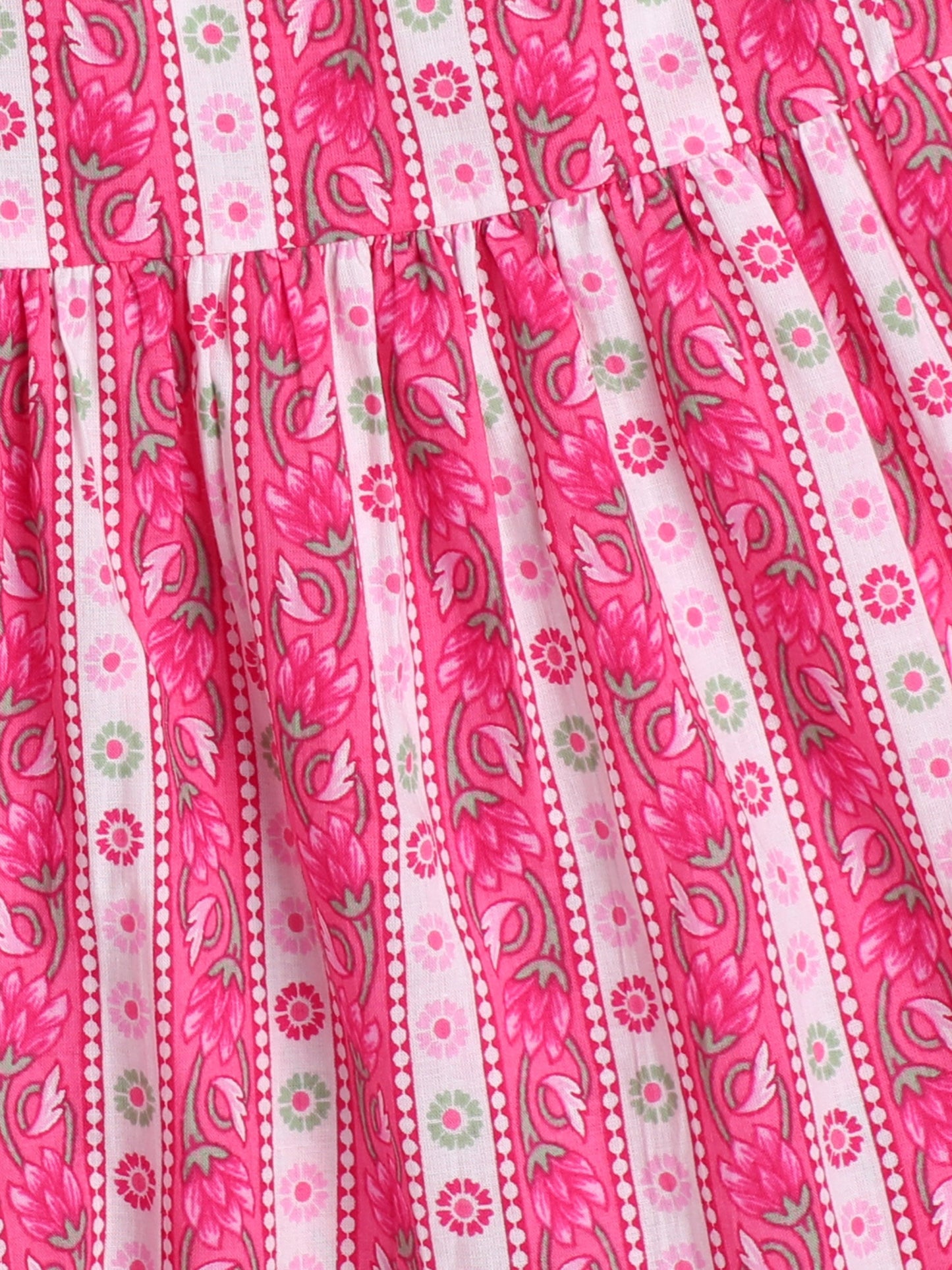 Cotton Frill Sleeves Floral Printed & Lace Embellished Kurta Sharara With Dupatta Set - Fuchsia
