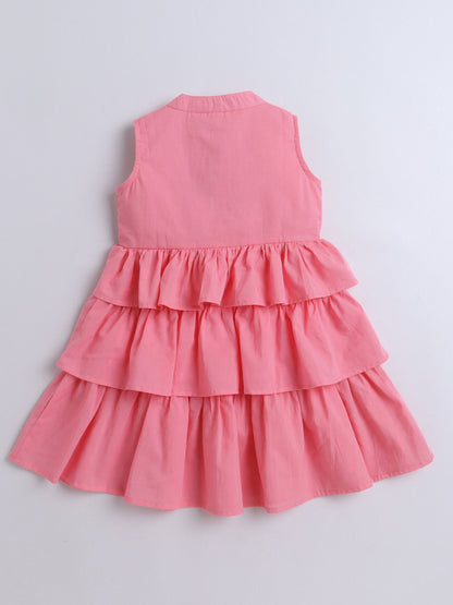 Cotton Sleeveless Solid Layered Dress - Pink
