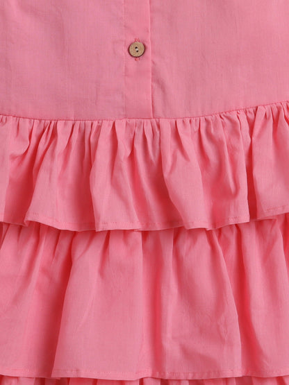 Cotton Sleeveless Solid Layered Dress - Pink