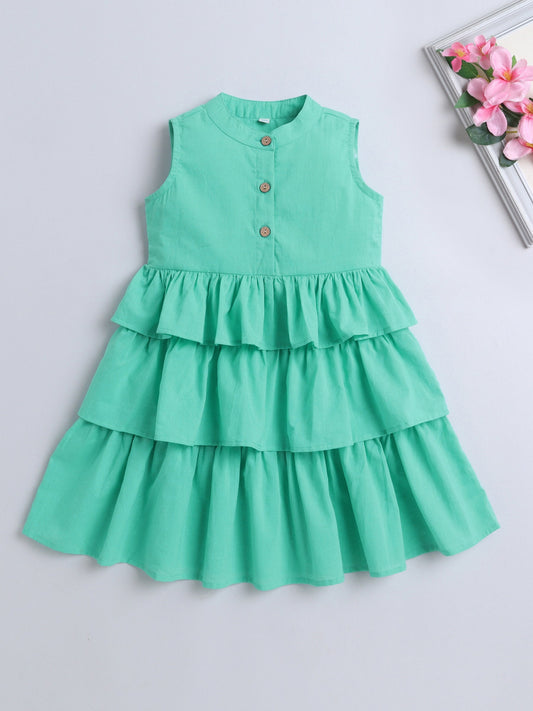 Cotton Sleeveless Solid Layered Dress - Aqua Blue