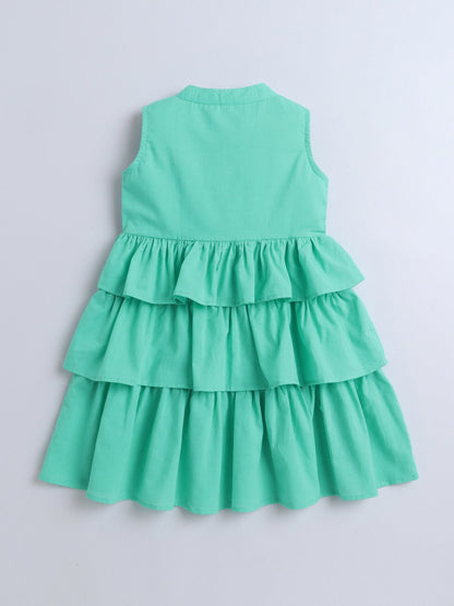 Cotton Sleeveless Solid Layered Dress - Aqua Blue