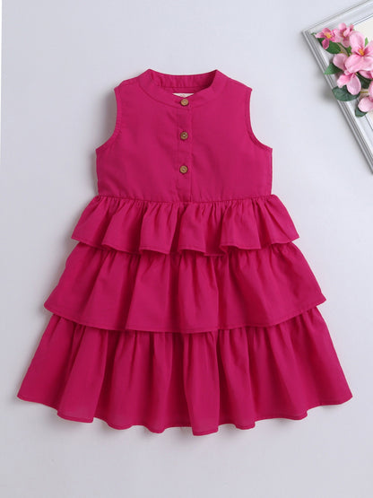 Cotton Sleeveless Solid Layered Dress - Fuchsia