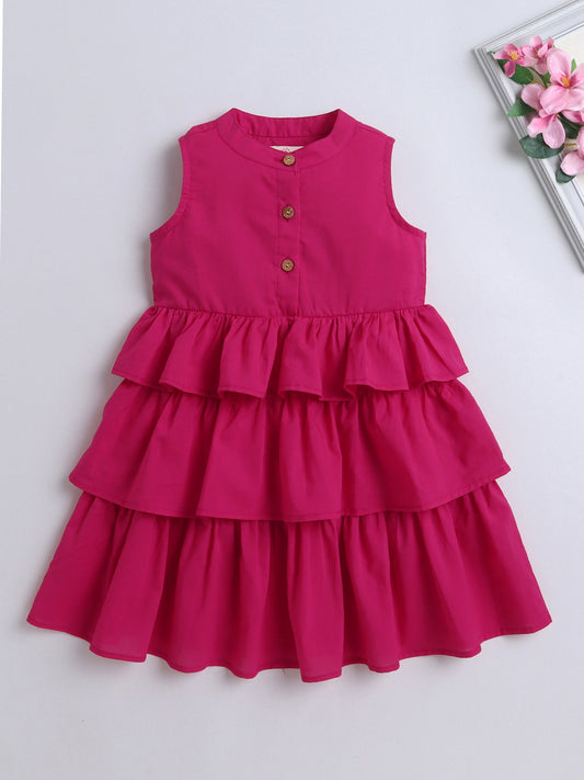 Cotton Sleeveless Solid Layered Dress - Fuchsia