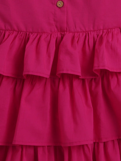 Cotton Sleeveless Solid Layered Dress - Fuchsia
