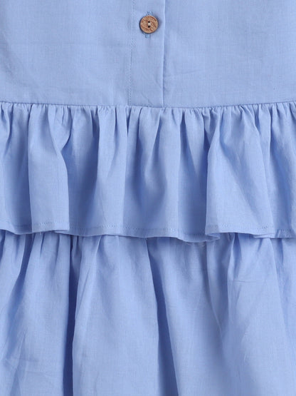 Cotton Sleeveless Solid Layered Dress - Blue