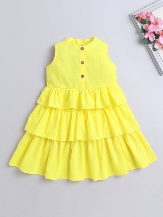 The Magic Wand Cotton Sleeveless Solid Layered Dress - Yellow