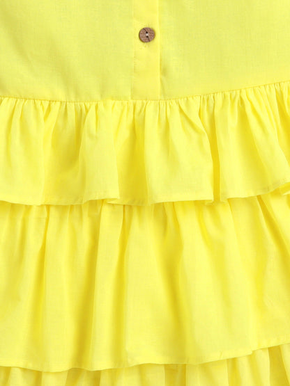 The Magic Wand Cotton Sleeveless Solid Layered Dress - Yellow