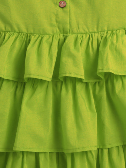 Cotton Sleeveless Solid Layered Dress - Green