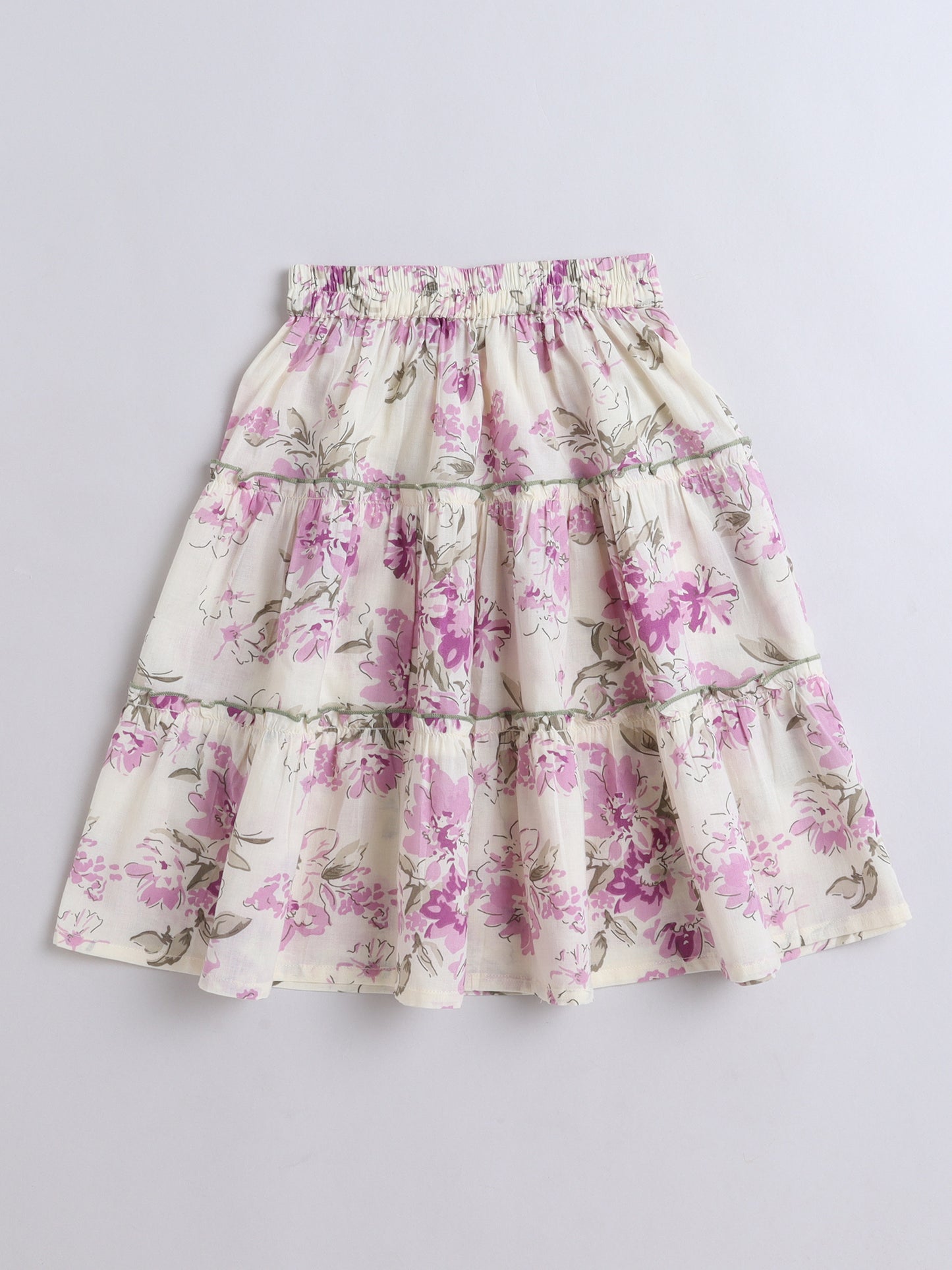 - Cotton One Shoulder Floral Printed Top With Tiered Skirt - Purple
