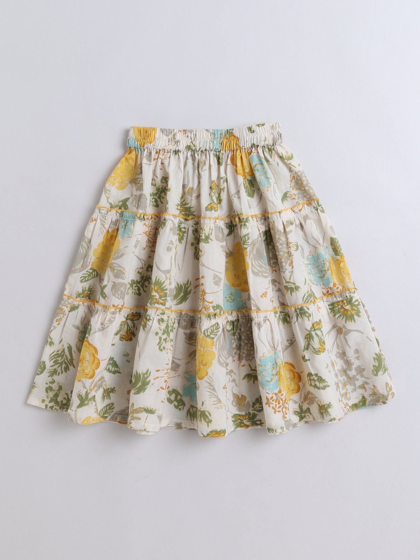 Cotton One Shoulder Floral Printed Top With Tiered Skirt - Yellow