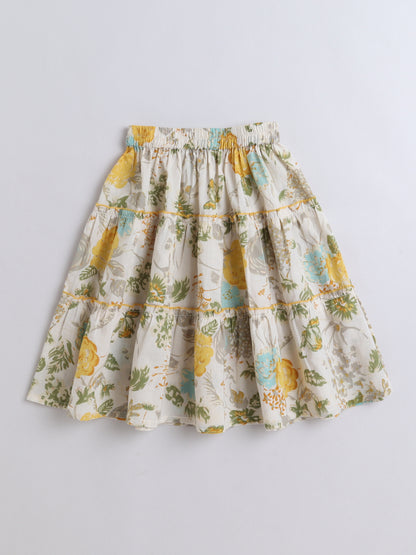 Cotton One Shoulder Floral Printed Top With Tiered Skirt - Yellow