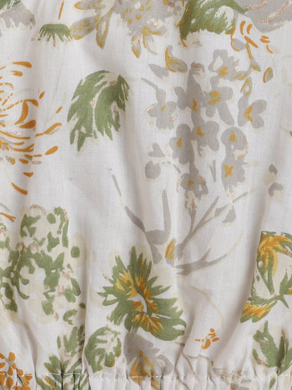 Cotton One Shoulder Floral Printed Top With Tiered Skirt - Yellow