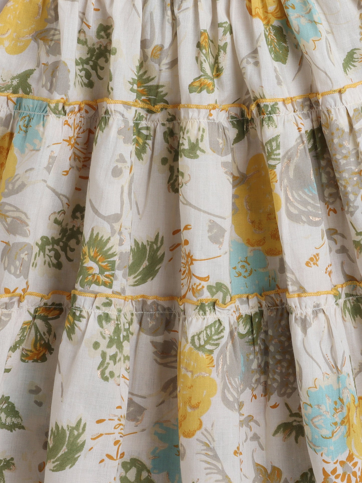 Cotton One Shoulder Floral Printed Top With Tiered Skirt - Yellow