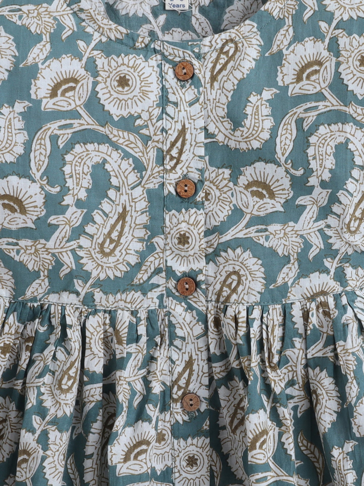 - Three Fourth Sleeves Floral Printed Gathered Kurta & Palazzo Set- Teal Blue