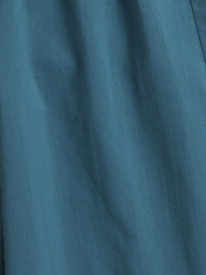- Three Fourth Sleeves Floral Printed Gathered Kurta & Palazzo Set- Teal Blue