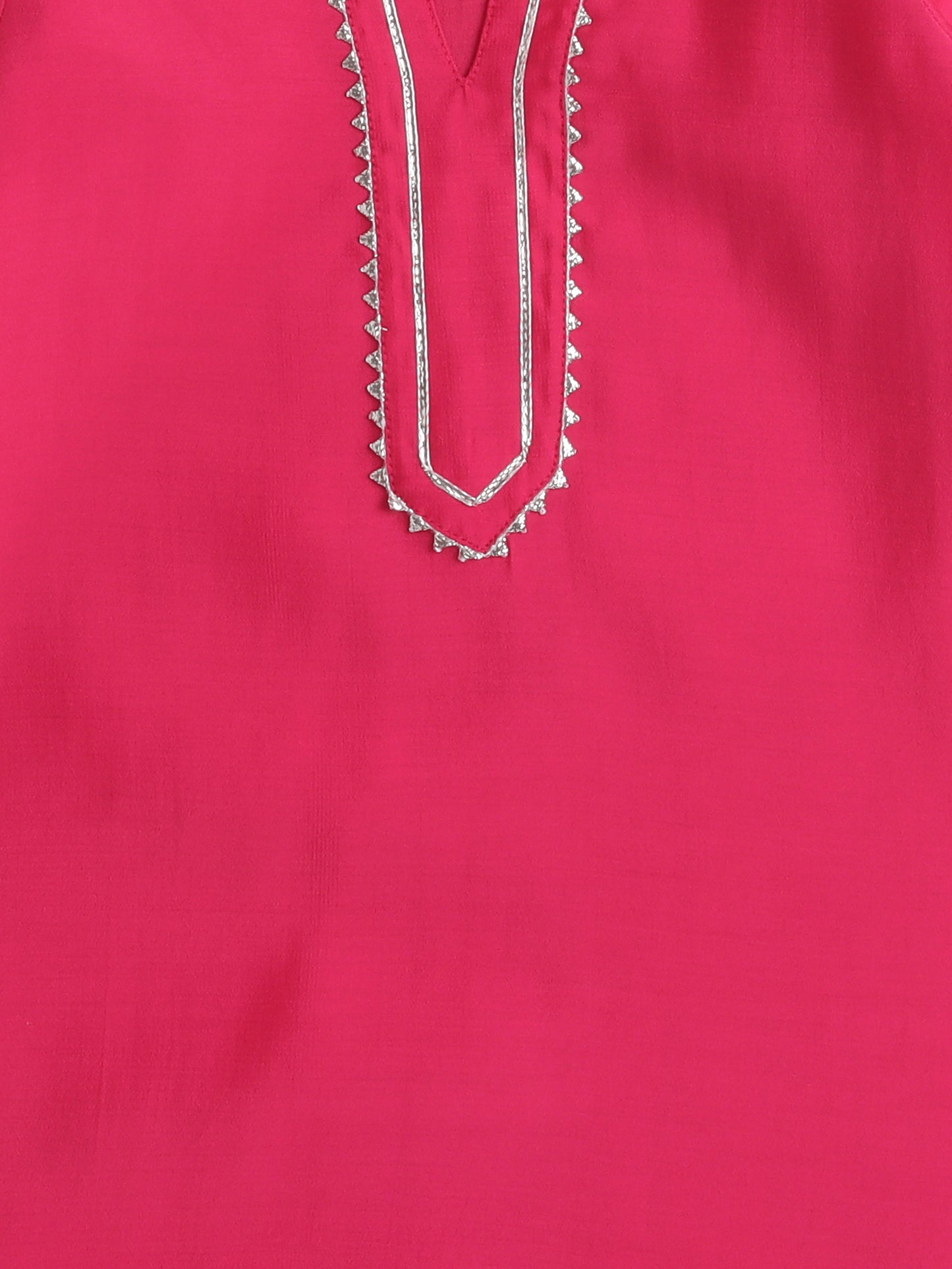 - Three Fourth Sleeves Lace Embellished Kurta And Sharara Set With Dupatta- Fuchsia
