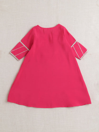 The Magic Wand Three Fourth Sleeves Lace Embellished Kurta And Sharara Set With Dupatta- Fuchsia