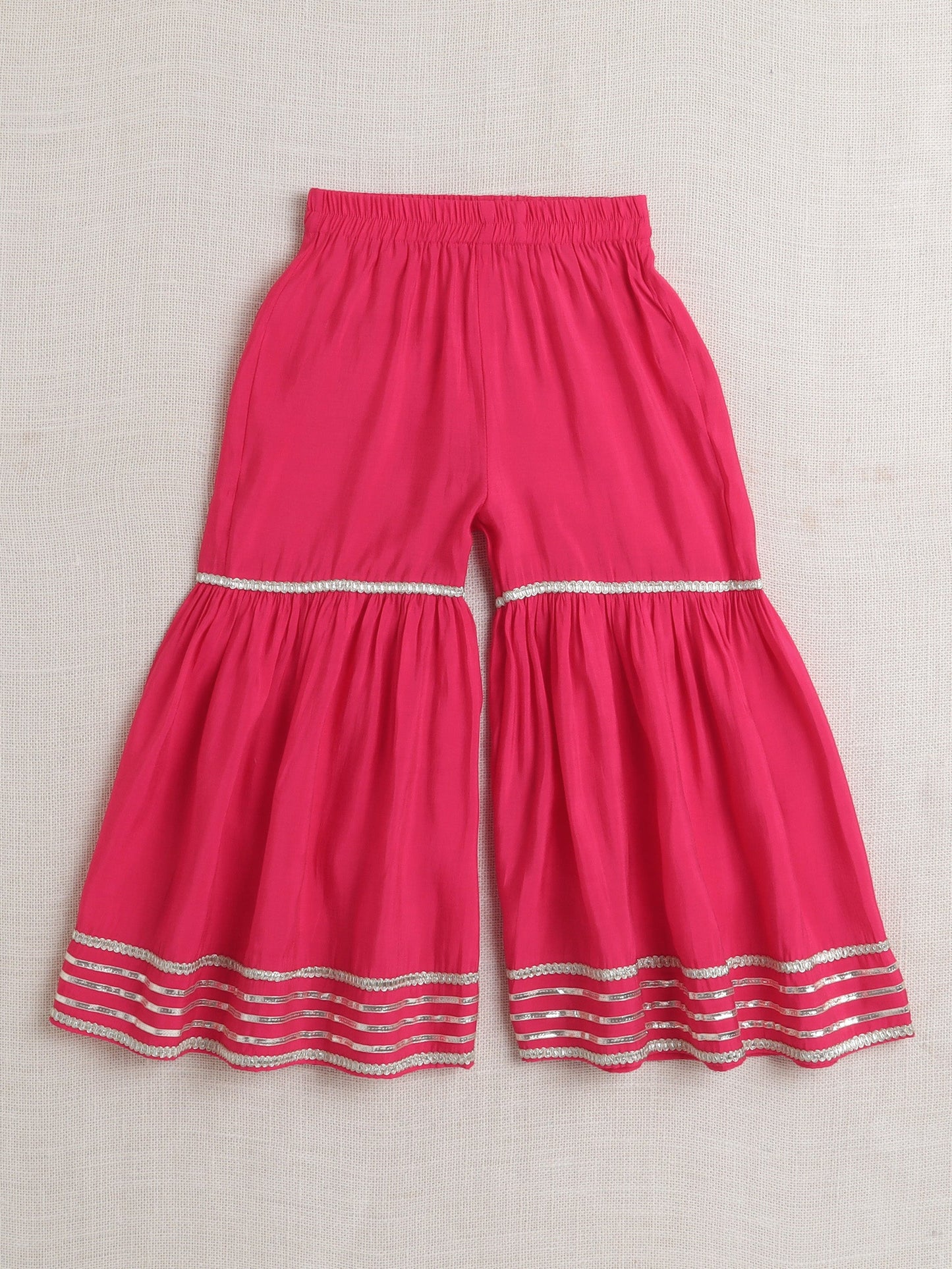 The Magic Wand Three Fourth Sleeves Lace Embellished Kurta And Sharara Set With Dupatta- Fuchsia