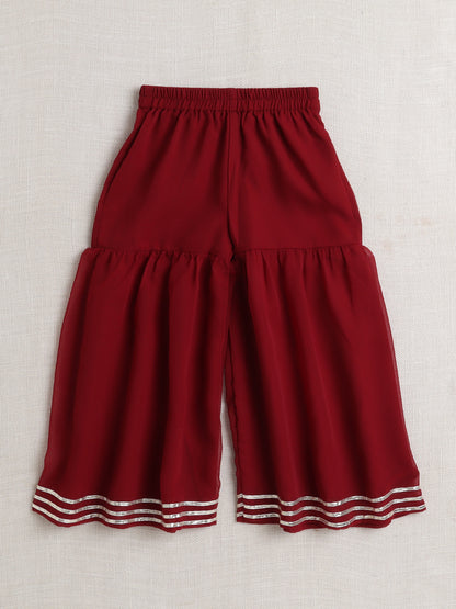  Singlet Sequins Embellished Kurta and Sharara Set - Maroon