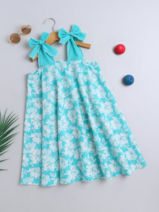 The Magic Wand Cotton Tie Up Floral Printed Dress Blue