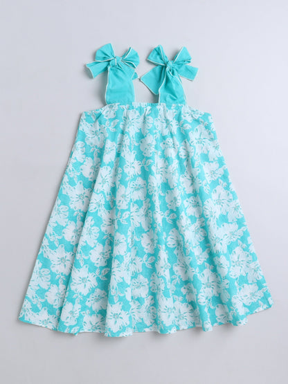 The Magic Wand Cotton Tie Up Floral Printed Dress Blue