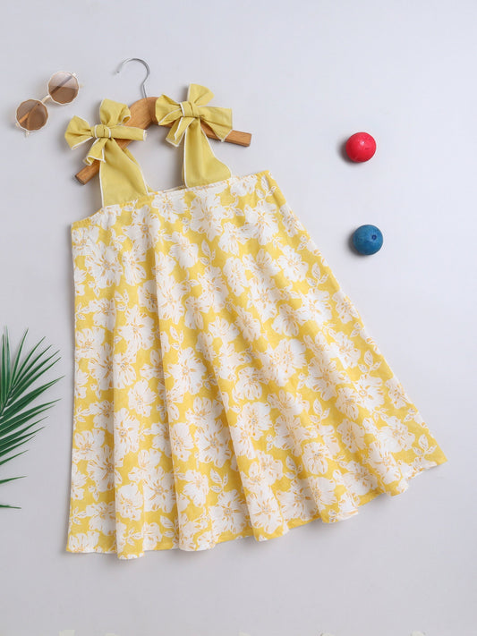 The Magic Wand Cotton Tie Up Floral Printed Dress Yellow