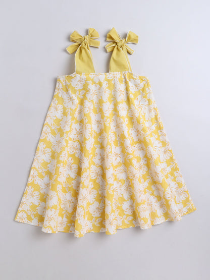 The Magic Wand Cotton Tie Up Floral Printed Dress Yellow