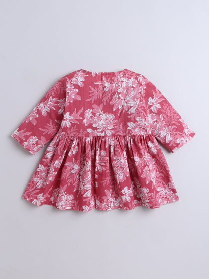 The Magic Wand Cotton Three Fourth Sleeves All Over Printed Top & Pant Set For Girls - Pink
