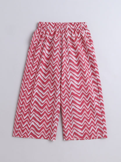 The Magic Wand Cotton Three Fourth Sleeves All Over Printed Top & Pant Set For Girls - Pink