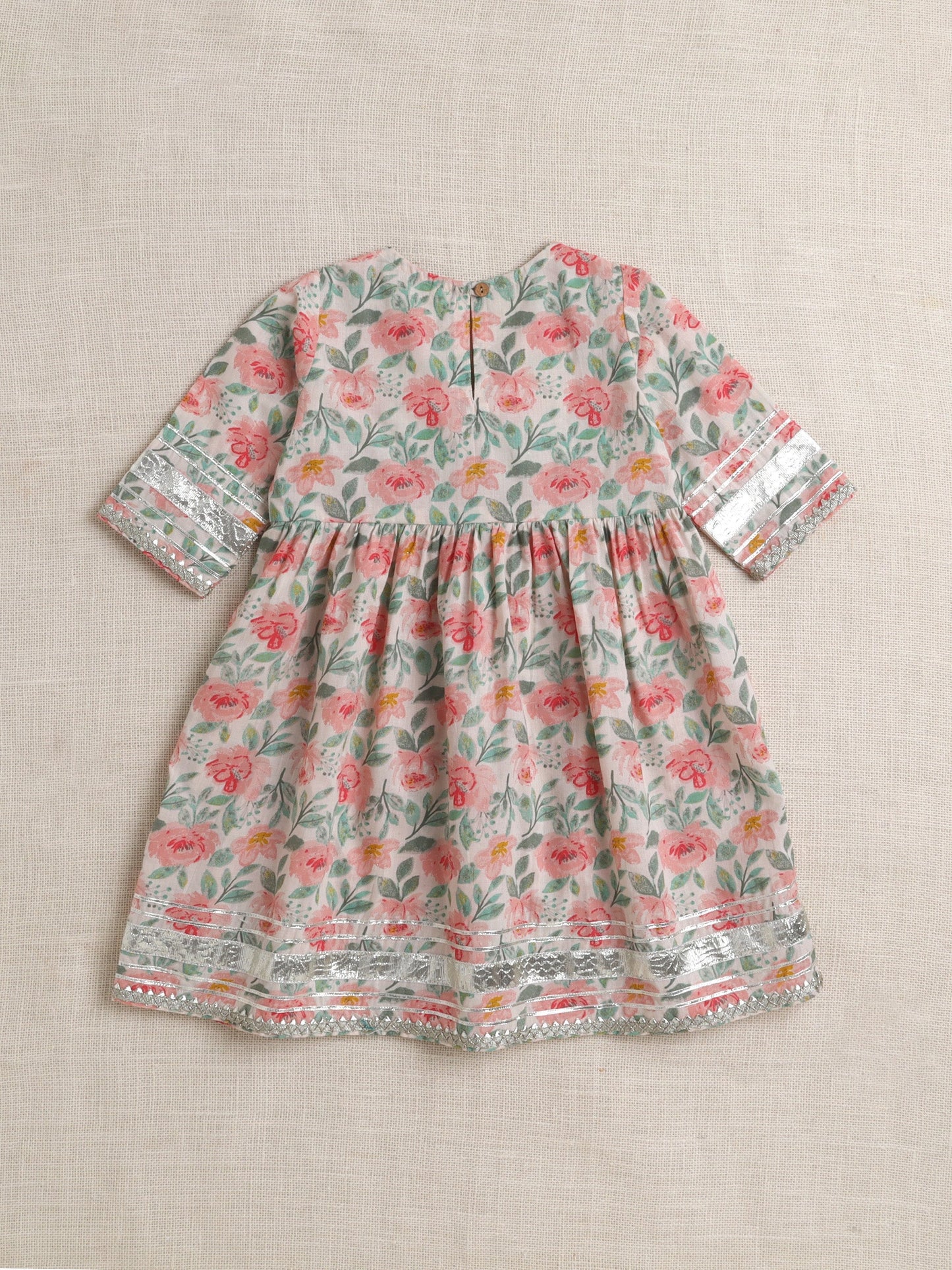 The Magic Wand Elbow Sleeves Floral Printed Aliya cut Kurta & Salwar Set-Peach