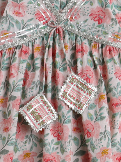 The Magic Wand Elbow Sleeves Floral Printed Aliya cut Kurta & Salwar Set-Peach