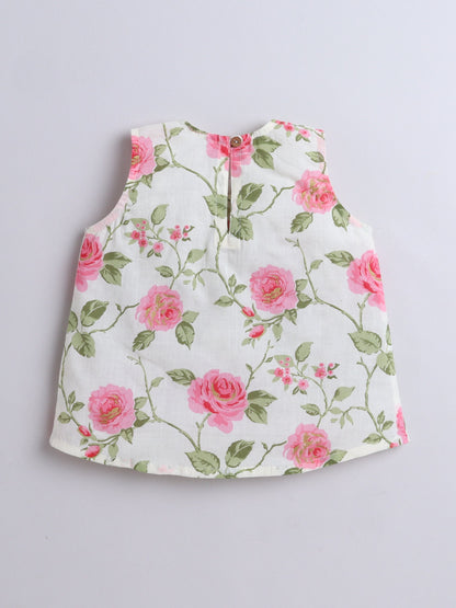 The Magic Wand Cotton Sleeveless Floral Printed Top & Shorts Set-Off White