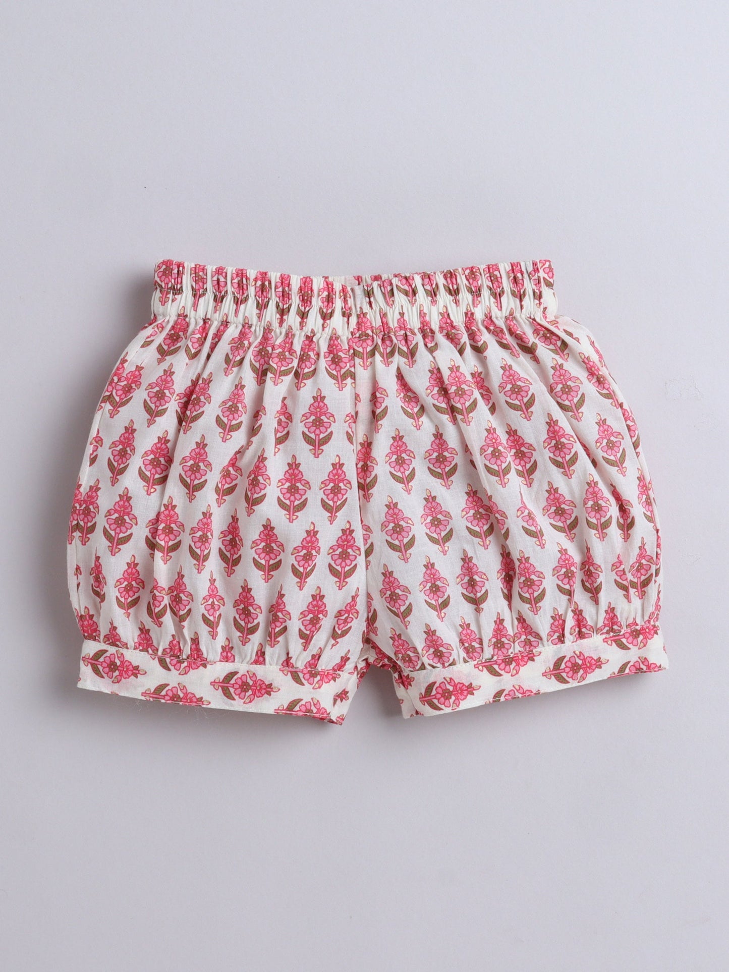The Magic Wand Cotton Sleeveless Floral Printed Top & Shorts Set-Off White