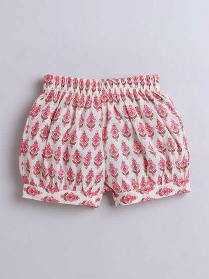 The Magic Wand Cotton Sleeveless Floral Printed Top & Shorts Set-Off White