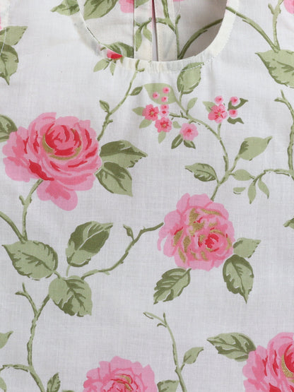 The Magic Wand Cotton Sleeveless Floral Printed Top & Shorts Set-Off White