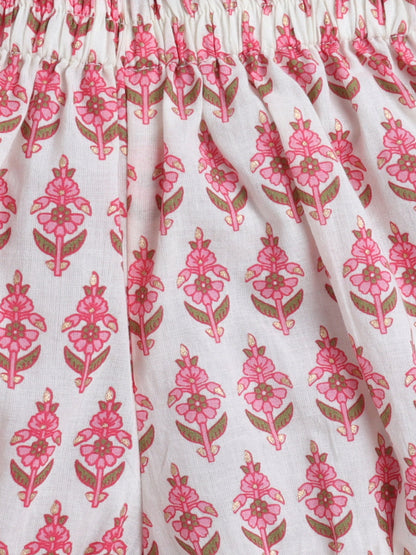 The Magic Wand Cotton Sleeveless Floral Printed Top & Shorts Set-Off White