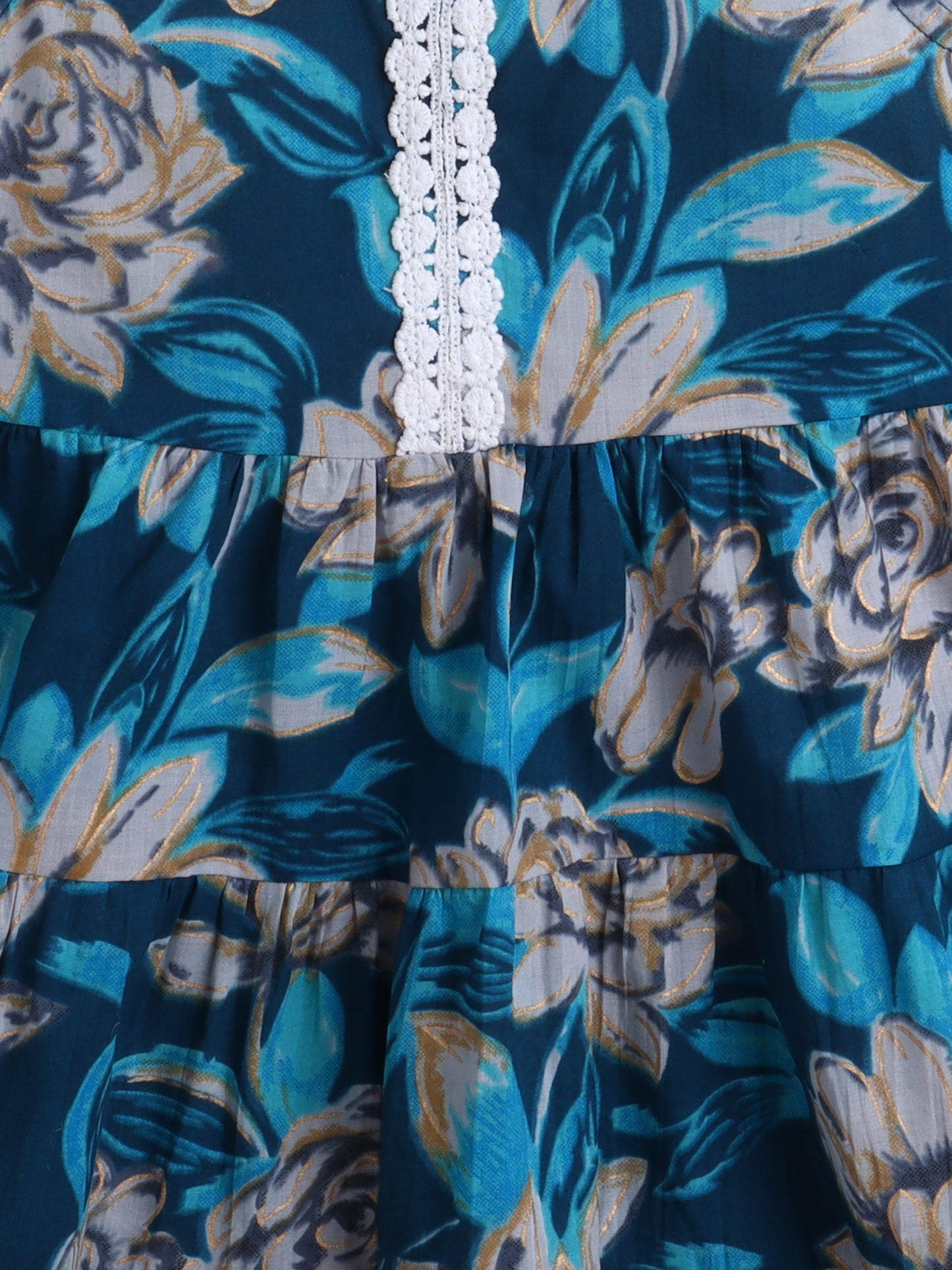 The Magic Wand Cotton Sleevless All Over Printed Lace Embellished Dress-Navy Blue