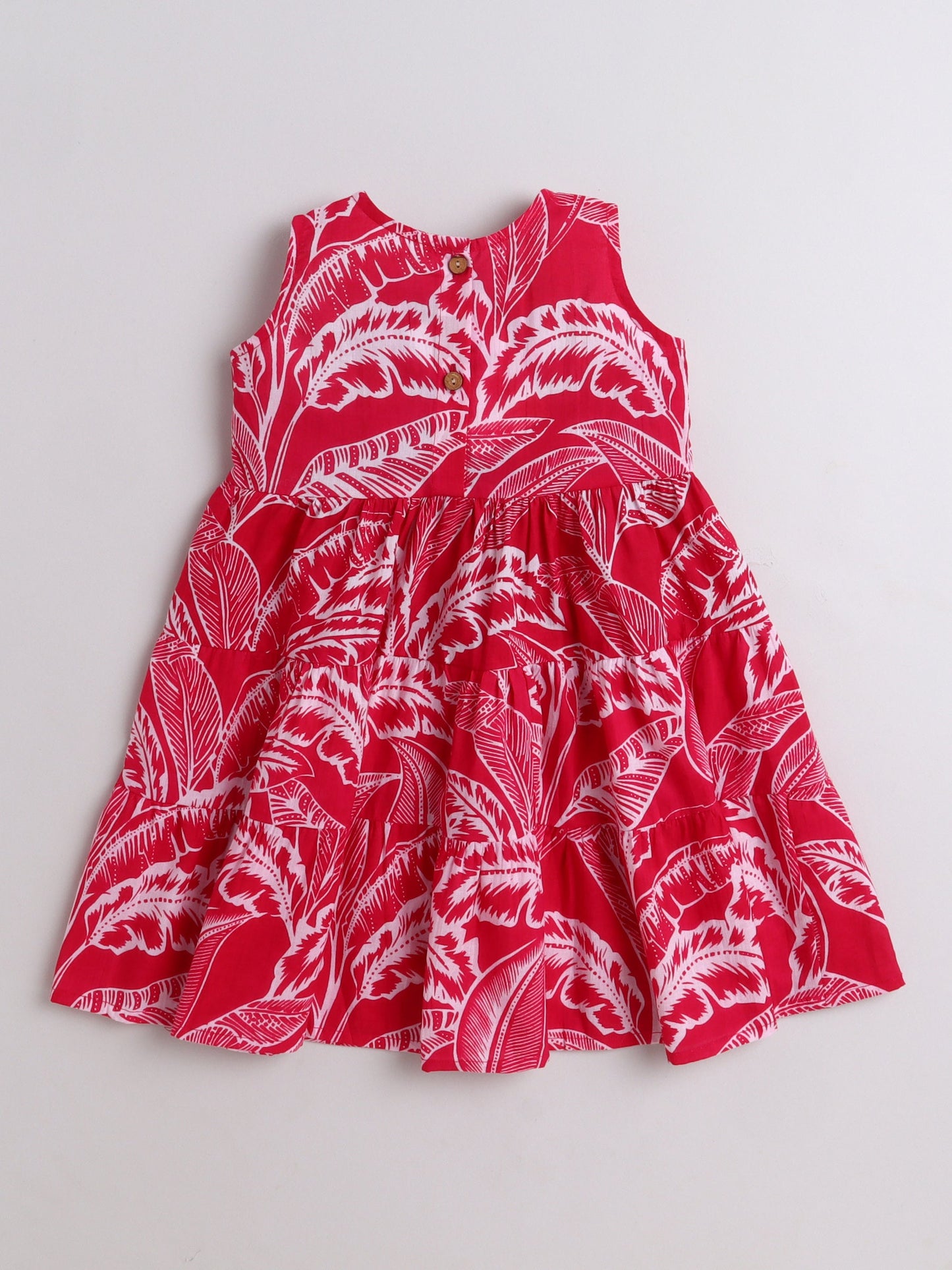 The Magic Wand Cotton Sleeveless All Over Printed Lace Embellished Dress- Fuchsia