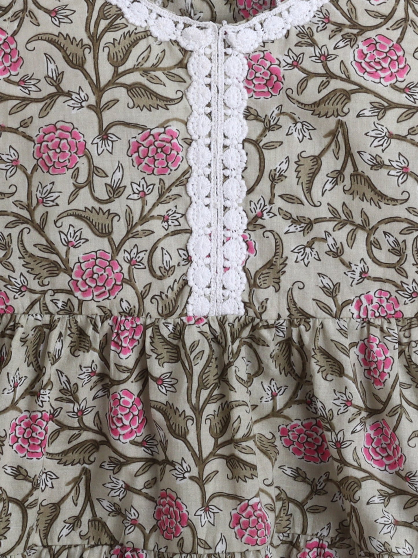 The Magic Wand Cotton Sleevless All Over Printed Lace Embellished Dress -Grey