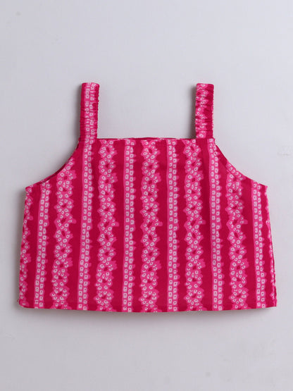 The Magic Wand Cotton Strappy All Over Printed Top and Skirt Set- Fuchsia