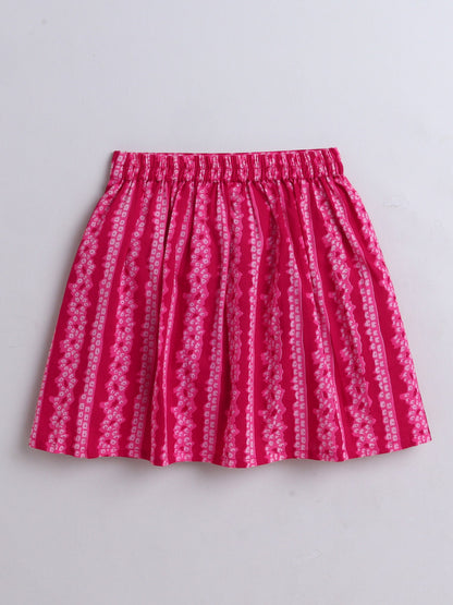 The Magic Wand Cotton Strappy All Over Printed Top and Skirt Set- Fuchsia