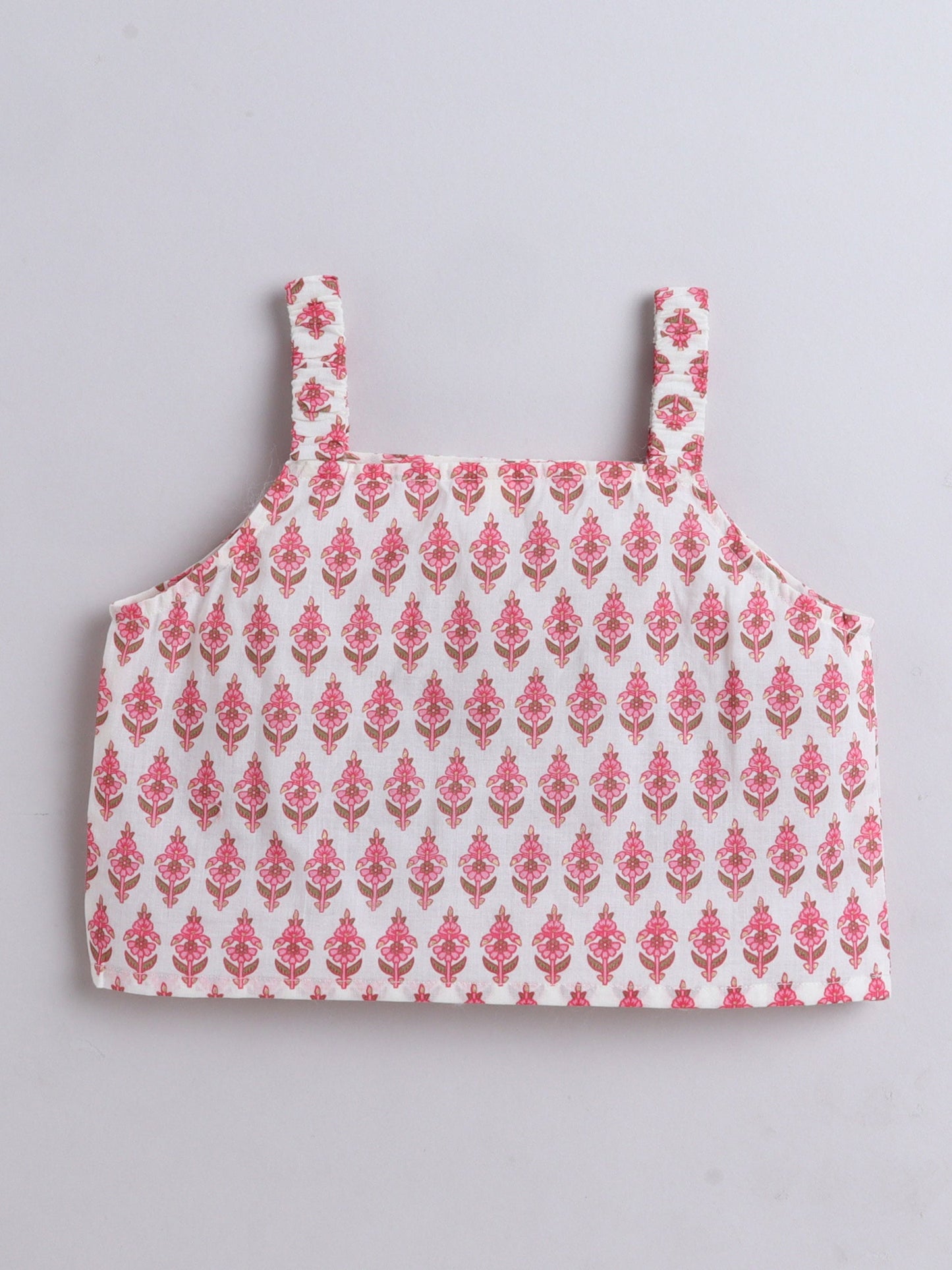 The Magic Wand Cotton Strappy All Over Printed Top and Skirt Set- Pink