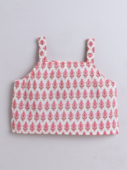 The Magic Wand Cotton Strappy All Over Printed Top and Skirt Set- Pink