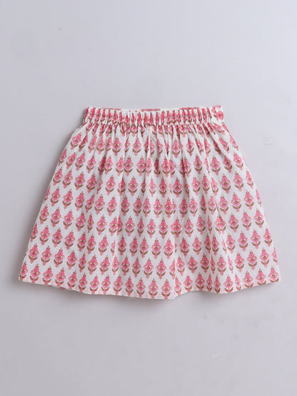 The Magic Wand Cotton Strappy All Over Printed Top and Skirt Set- Pink