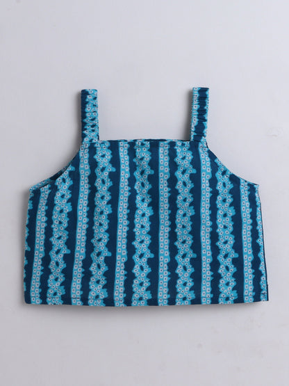 The Magic Wand Cotton Strappy All Over Printed Top and Skirt Set-n Teal Blue