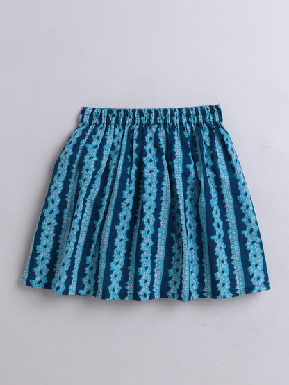 The Magic Wand Cotton Strappy All Over Printed Top and Skirt Set-n Teal Blue