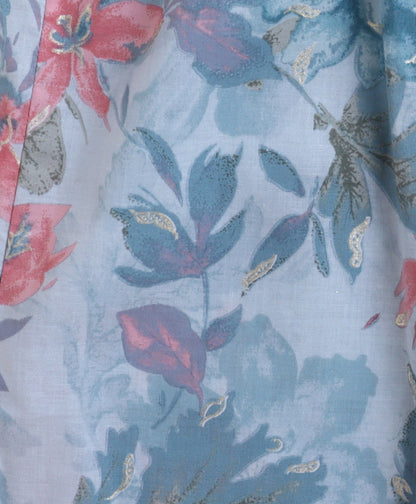 The Magic Wand Cotton Woven Frill Sleeves Floral Printed Top and Bottom Co ordinating Set- Blue